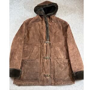 Moda International Womens Jacket Brown Leather Shearling Hooded Gorpcore XL